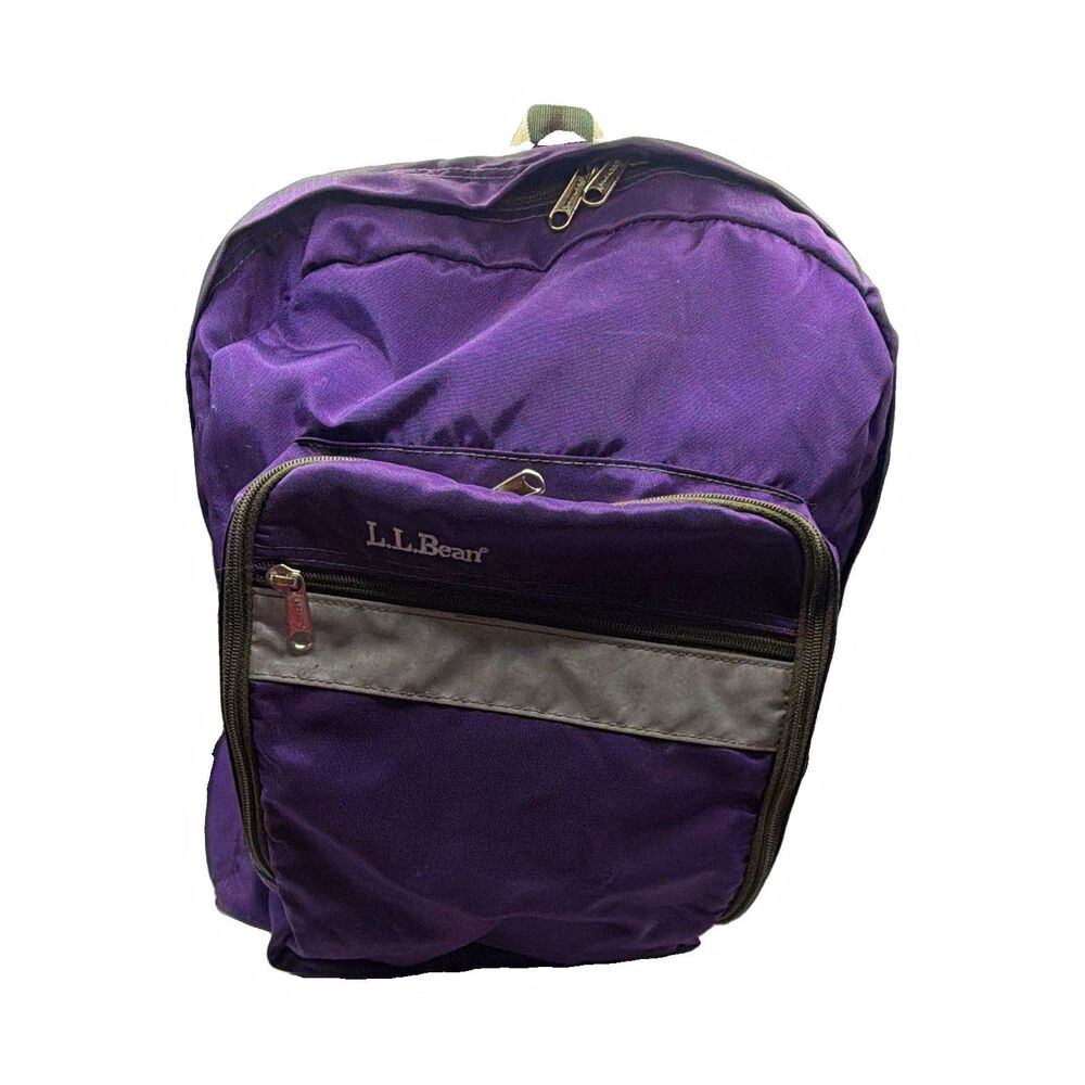 LL Bean Deluxe Book Pack Backpack Purple Grey Reflective Trim School Travel Bag